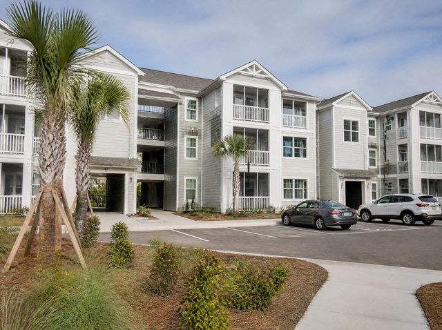 Coastal-style apartment community exterior