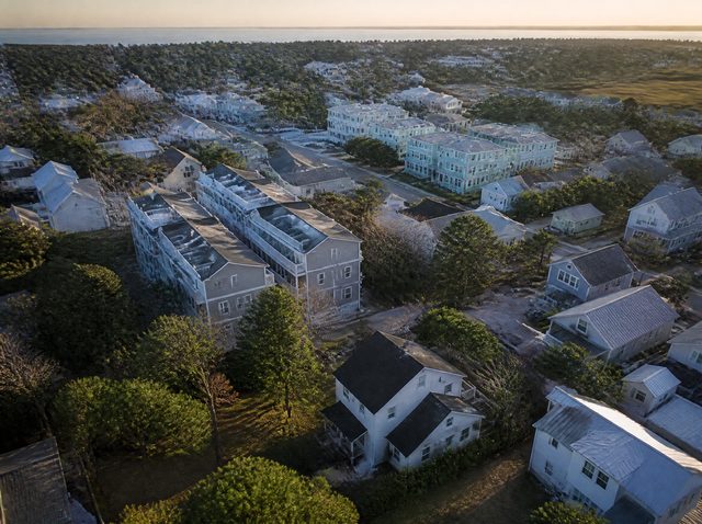 Aerial view of a mixed residential neighborhood